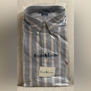 Ralph Lauren Gray Shirt with Cream and Pink Stripes